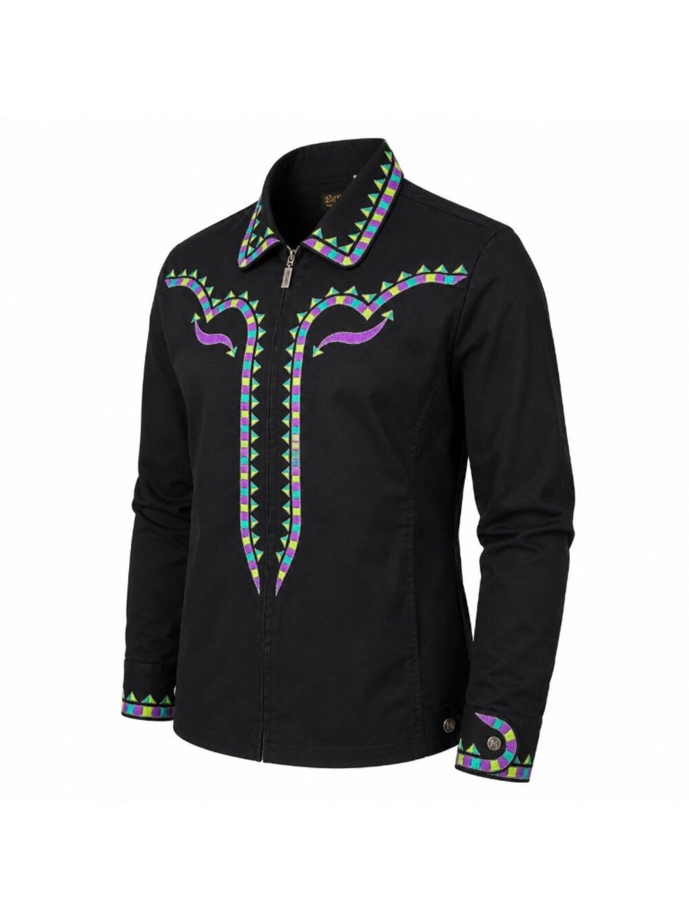 Bob Mackie Wearable Art Western Jacket Black Embroidered Multicolor Zip Sz 1X